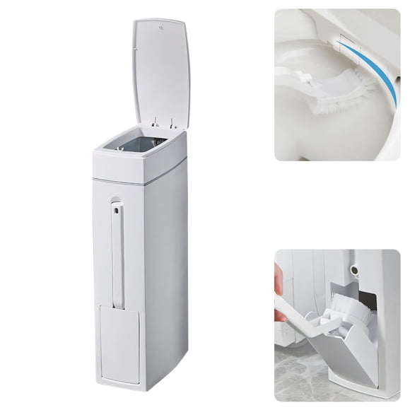 Zamus 2 en 1 Bote de Basura con Escobilla, Cubo de Basura con Tapa y Apertura con un Solo Toque, Cesto Basura de Delgados y Pequeño para Baño, Cocina, Oficina, Dormitorio