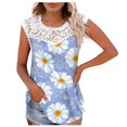 thumbnail image 1 of Camiseta sin mangas de encaje con estampado de mujer Camiseta sin mangas de empalme de cuello redondo Camiseta ligera y cómoda delgada OAVQHLG3B Store lin121212, 1 of 5