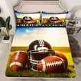 thumbnail image 1 of YST Drap-Housse de Football Américain Format Simple pour Enfants Garçons Ados Draps de Lit de Sports de Rugby, Drap-Housse de Ballon de Rugby Brun Housse de Lit Casque de Rugby, 2 Pcs avec 1 Taie d'Oreiller, 1 of 4