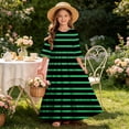 thumbnail image 7 of ITSAME Girls Striped Maxi Dress Ruffle Short Sleeve Round Neck Loose Fit Summer Comfy Casual A-Line Dress Green Size 5T, 7 of 7