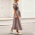 thumbnail image 6 of Women's Casual Dresses Gingham Shirt Midi Dress with Puff Short Sleeves Summer Long Shirt Sundress Brown S, 6 of 7