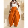 thumbnail image 4 of Orange Oversized Pleated Maxi Skirt With Front Slit, Elegant Resort Style For Daily Wear And Parties, 4 of 7