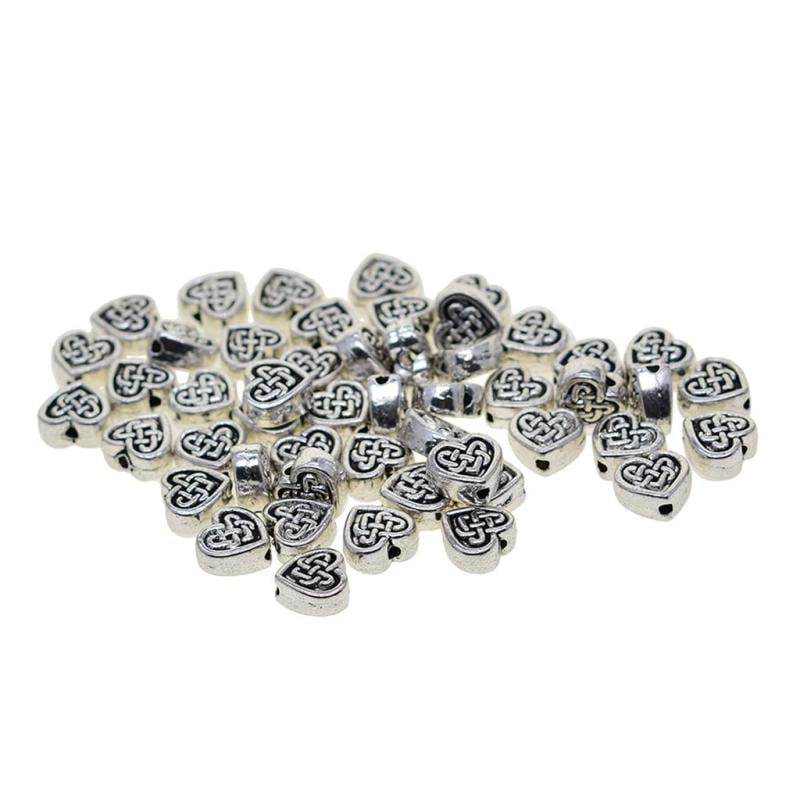 50 Heart Spacer Beads 6mm Celtic Knot Design Tibetan Antique Silver