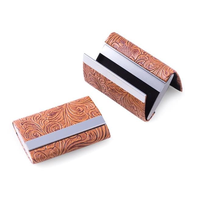 Bey-Berk International D242N Leatherette Double Compartment Card Case with Magnetic Closure - Brown