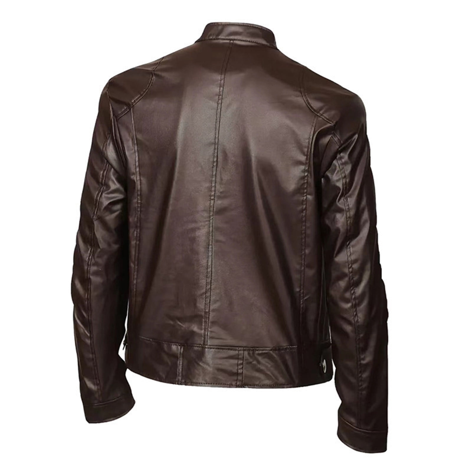 Maoxin Men's Leather Jacket Men Stand Collar Zipper Pocket Solid Color Suit Long Sleeved Hatless Leatherwear Loose Coat Jacket Leather Jacket Men Plus Size Brown 4XL