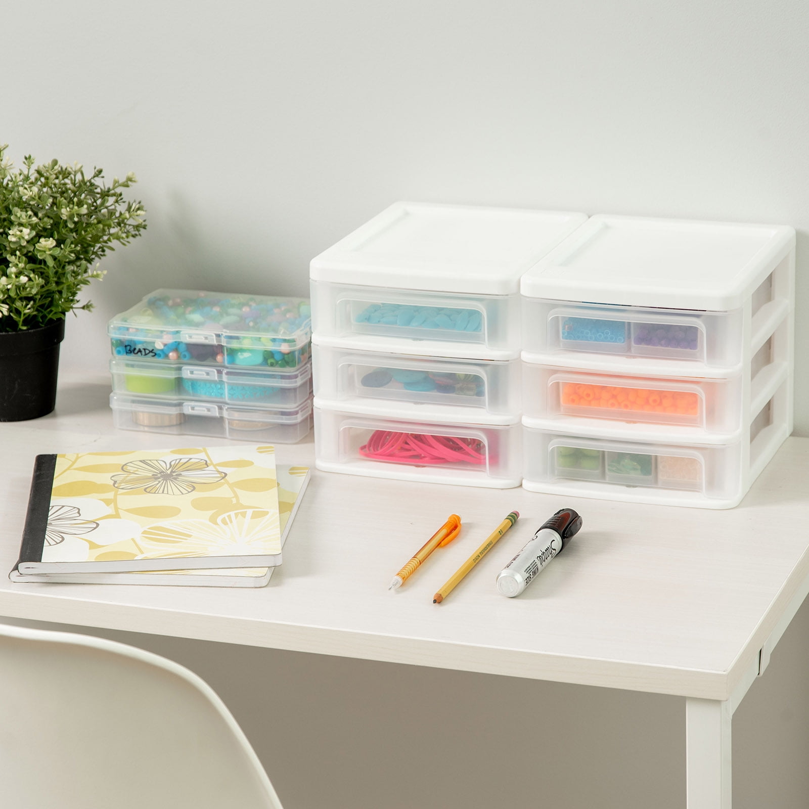 IRIS Small 3-Drawer Desktop Organizer, Stackable, for Office, School, Stationary, Makeup Organizer, Bathroom, Utility