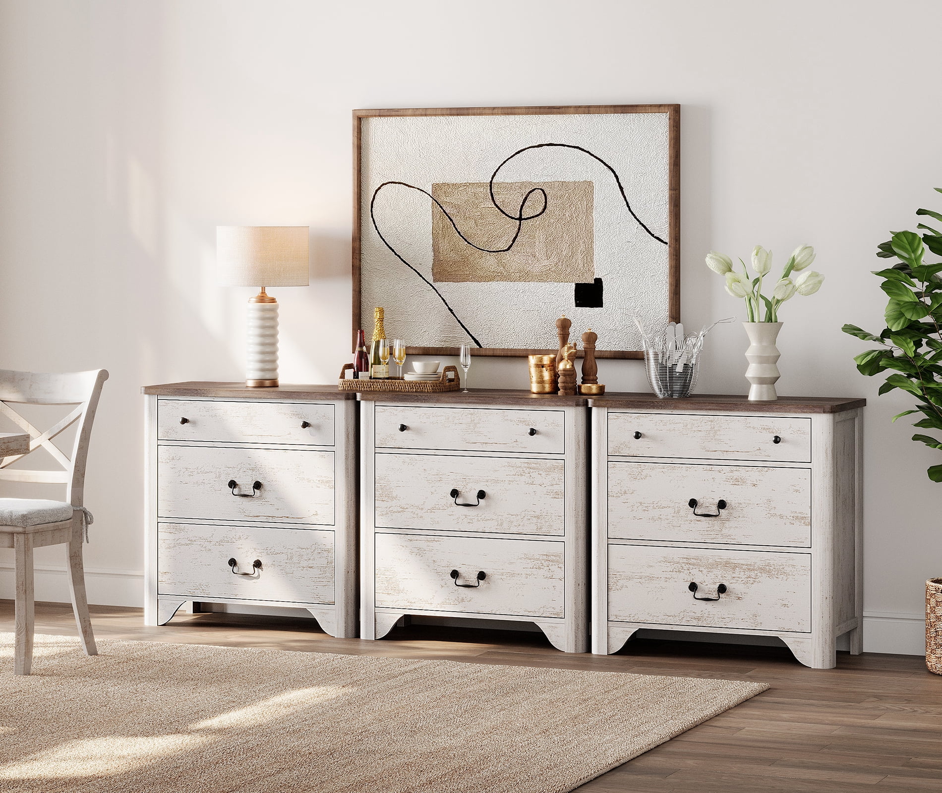 WAMPAT 3 Drawer Dresser Set of 3 for Bedroom,White Dresser Closet Dressers Chest of Drawers for Living Room, Entryway and Hallway