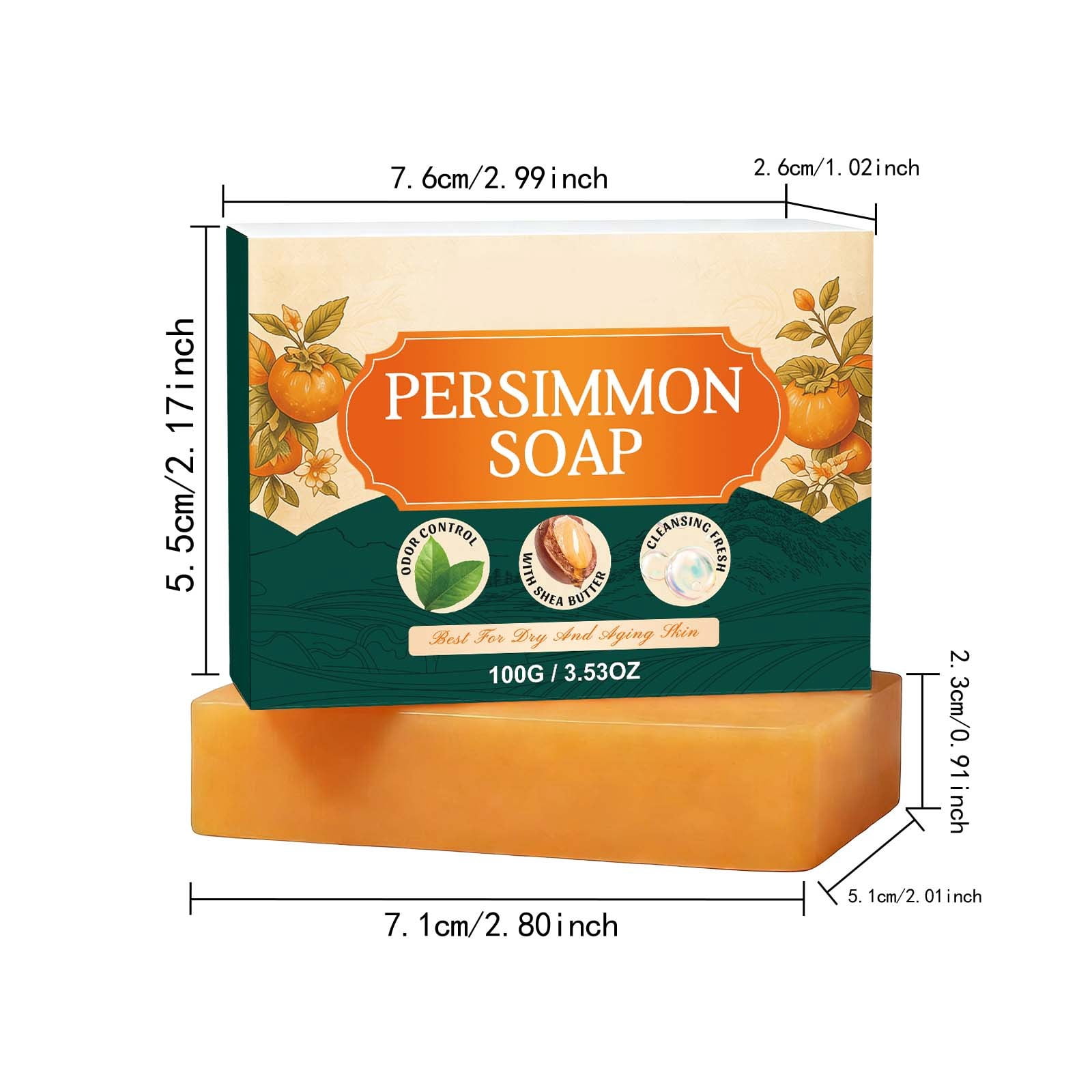 PiGOGI Japanese Persimmon Soap Bar Natural Deodorizing for Body Odor Hydrating