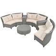 thumbnail image 5 of 9-Piece Patio Wicker Sofa Set, Half-Moon Shaped Sectional Rattan Suit Combination with Movable Cushions, Round Table, Steel Legs, for Garden Outdoor, Beige, 5 of 9