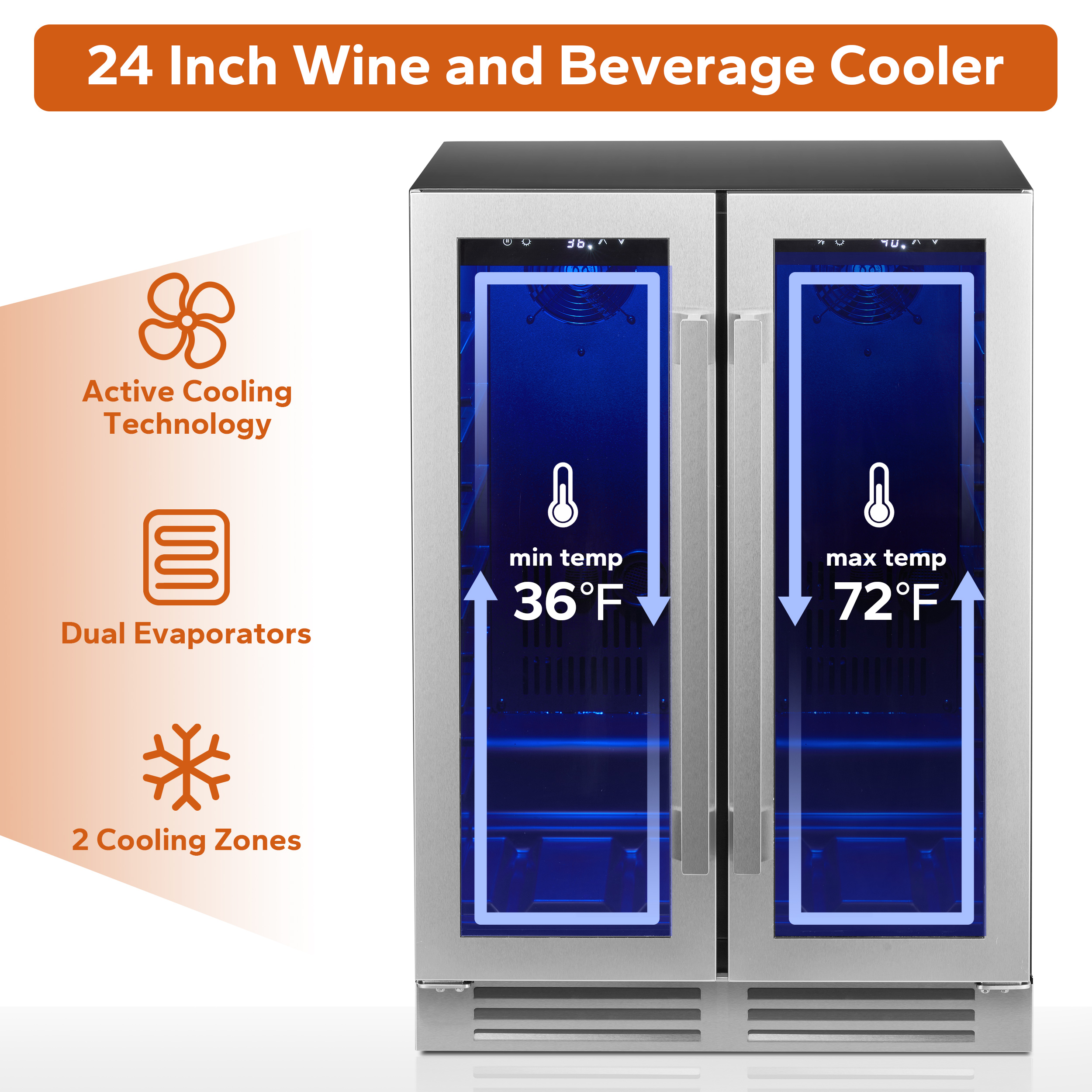 Ca'Lefort Wine Cooler Beverage Refrigerator, Hold 160 Cans and 40 Bottles Dual Zone Wine Fridge Freestanding & Built-in with Stainless Steel frame for Kitchen Office