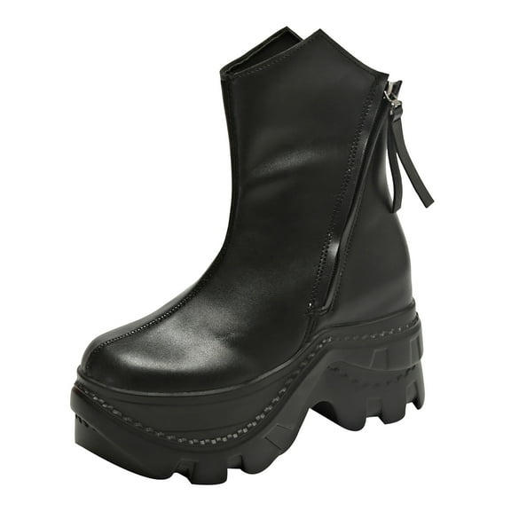 YLYL Women's Combat Boots Chunky Platform High Heel Round Toe Zipper Wedge Ankle Boots