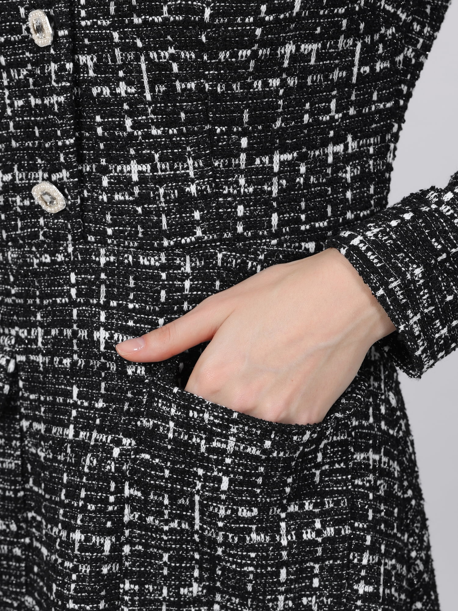 DARING DIVA Women's Tweed Long Sleeves Crew Neck A-Line Design Dress 2XL Black
