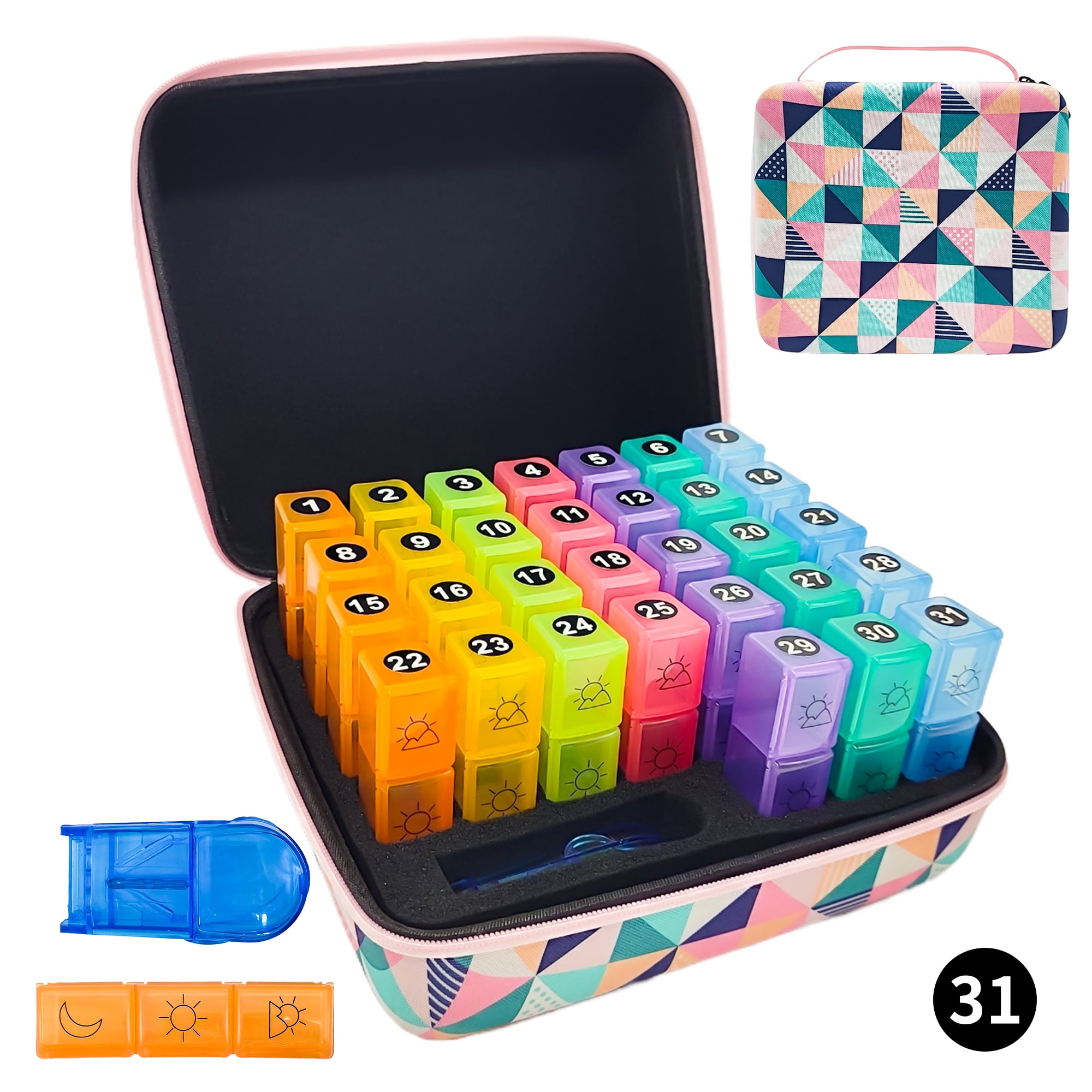 DIYING 31-Day Pink Abstract Diamond Pill Organizer – Stylish, Durable & Travel-Ready