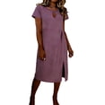thumbnail image 1 of Largo Vestido Casual Mujer Mezcla de Lino Cuello Redondo Suelto Ajuste Multicolor Maxi de Verano para la Playa, 1 of 6