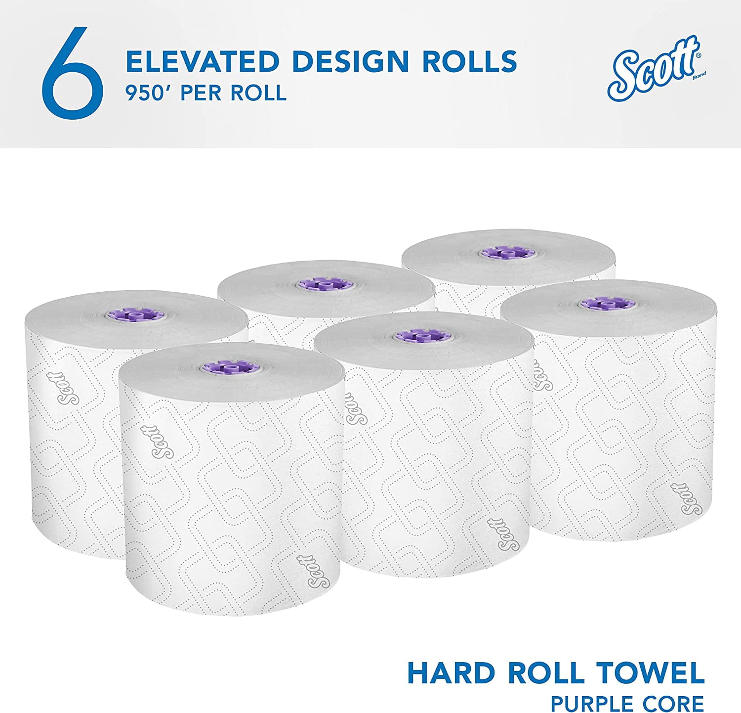 Essential High-Capacity Hard Roll Paper Towels, Bulk (02001), Elevated Design, Absorbency Pockets, White, for ScottBrand Purple Core Dispensers (6 Rolls at 950' Each, 5,700'/Case)