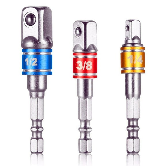 Newte Socket Adapter Extension Set, 1/4-Inch Hex Shank to 1/4", 3/8", 1/2" Drive, 3-Piece, Chrome Vanadium Steel