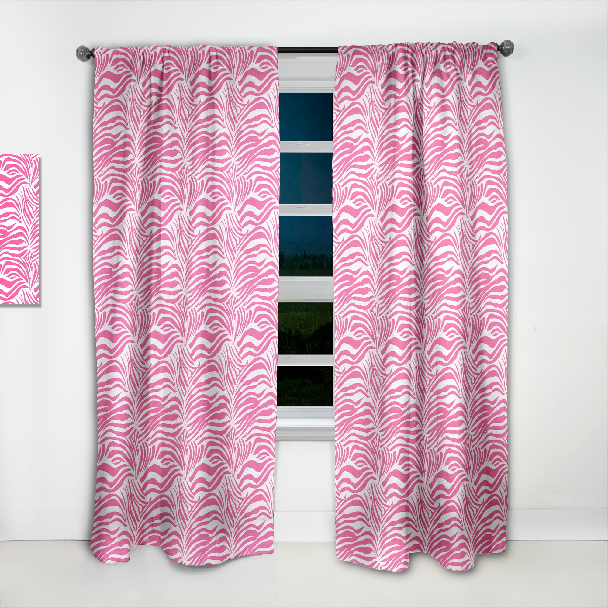 Designart 'Glamour Zebra Animal Pink Pattern' Mid-Century Modern Curtain Panel