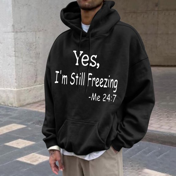 AOOCHASLIY Thanksgiving Day Men Tops Men's Hoodie Letter Rinted Pullover Long-sleeved Top Hooded Sweatshirts