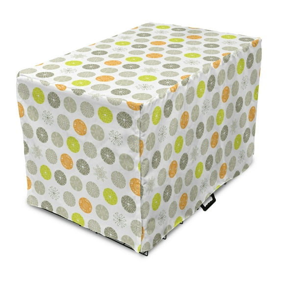 Abstract Dog Crate Cover, Round with Curls and Circles, Easy to Use Pet Kennel Cover Small Dogs Puppies Kittens, 7 Sizes, White Multicolor, by Ambesonne
