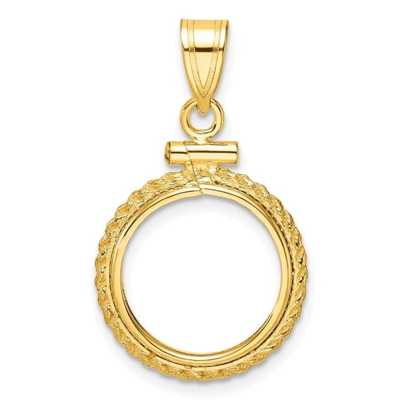 Wideband Distinguished Coin Jewelry 14k Polished Casted Rope 14.0mm x 1.1mm Screw Top Coin Bezel Pendant