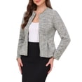 thumbnail image 4 of INSPIRE CHIC Collarless Tweed Blazers for Women Open Front Long Sleeve Vintage Business Casual Cropped Suit Blazer Jacket L Apricot, 4 of 6
