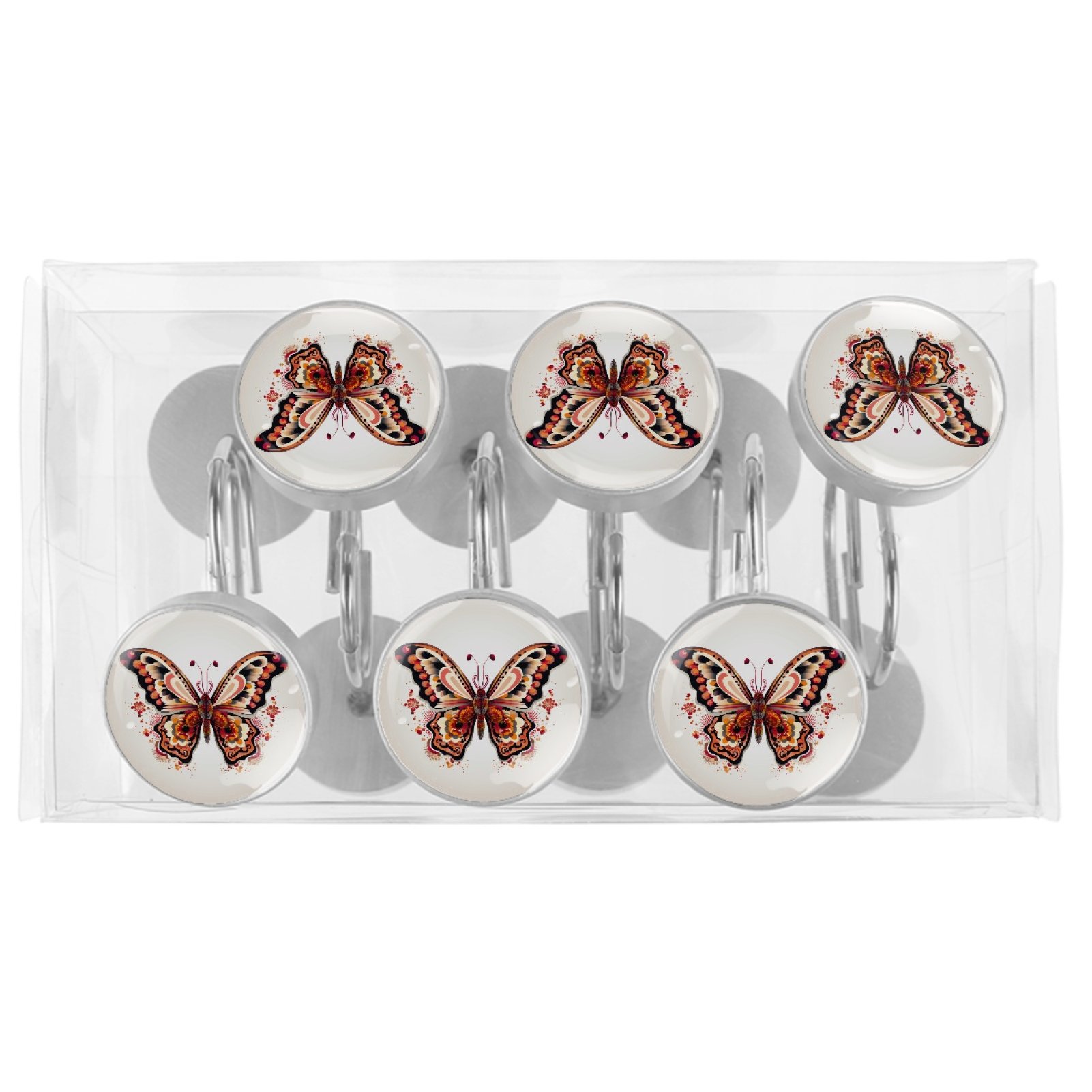 HemaKayy 12 Pcs Decorative Shower Curtain Hooks - Stainless Steel Rings for Bathroom Décor - Easy Glide & Secure Hold - Perfect Decoration for Bathroom Shower Rods - Mysteriou Butterfly