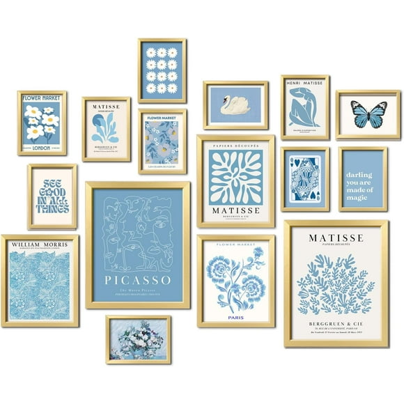 TRAHOO-16 PCS Blue Wall Art Decor, Matisse Gallery Wall Prints for Bedroom, Light Blue Posters for Room Aesthetic, Collage Kit Pictures for Living Room, Teen Girls Dorm Home Artwork