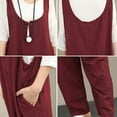 thumbnail image 6 of Womens Sleeveless Cotton Linen Jumpsuits Casual Loose Solid Color Wide Leg Palazzo Pants Summer Rompers with Pockets, 6 of 6