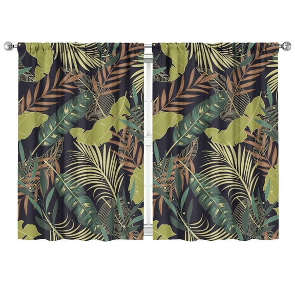 Hawaiian Jungle Leaves Kitchen Curtains - Set of 2, Tropical Floral & Palm Leaf Print, Rod Pocket, 42x63 Inch