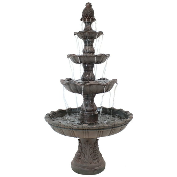 Sunnydaze Grand Courtyard Traditional Resin Dark Chestnut 4-Tier Outdoor Water Fountain