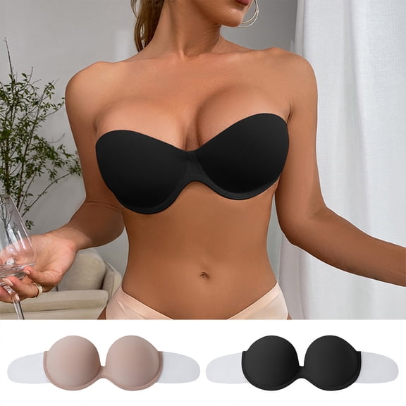 HAPIMO Women's Strapless Thin Invisible Bra Everyday Bra Wedding Party Special Bra Lifting Bra Comfy Underwear Push Up Seamless Soft Brassiere Trendy Lady Beige L
