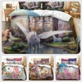 thumbnail image 3 of 3D blanco dibujos animados niños flor unicornio ropa de cama conjunto edredón funda nórdica, fundas de almohada, 3 of 5