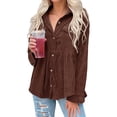 thumbnail image 5 of Women Long Sleeve Corduroy Peplum Shacket Jacket Button Down Babydoll Shirts Oversized Casual Blouses Tops, 5 of 6