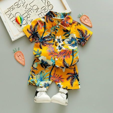 

Hunpta Baby Boy Outfits Beach Leaves Print Short Sleeve Button Down 2PCS Clothes Set