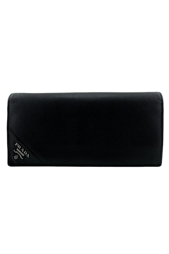 Pre-Owned PRADA 2MV836 Saffiano Bi-fold Long Wallet, Black, Men's (Fair)
