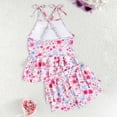 thumbnail image 4 of YDFCWXW Toddler Girls Tankini Swimsuit 2 Piece Swimwear Adjustable Straps Sleeveless Floral Ruffle Cross Back Bathing Suits (Light Pink, 6-7 Years), 4 of 6