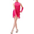 thumbnail image 2 of Rswnyirn Robe de Danse à Franges pour Filles Enfants Latin Jazz Salsa Samba Rumba Cha Tango Ballroom Rose Vif 120, 2 of 4