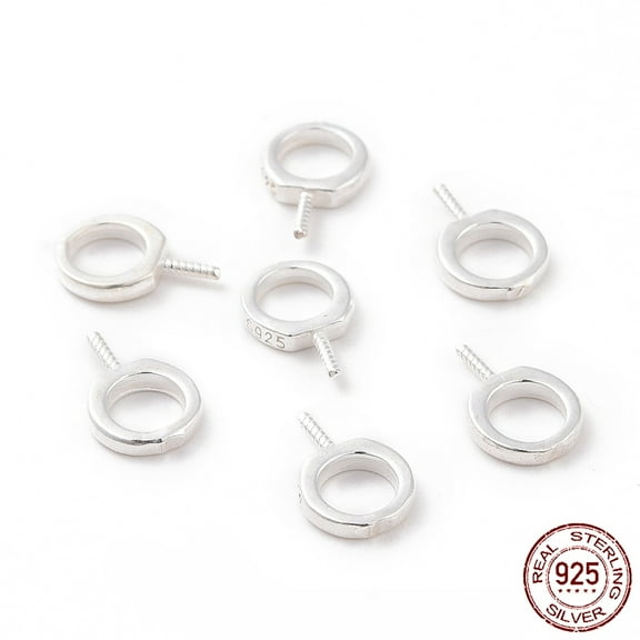 925 Sterling Silver Screw Eye Peg Bails Ring Silver 9x6x1mm Hole: 4mm Pin: 0.6mm