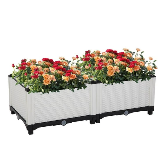 GoDecor 17" x 16" White Plastic Raised Bed Garden Planter Box (2 Set)