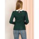 thumbnail image 5 of Blusaa Cuadros Cuello Peter Pan Manga Abullonada En Contraste Camisa Para Mujer Verde M, 5 of 6