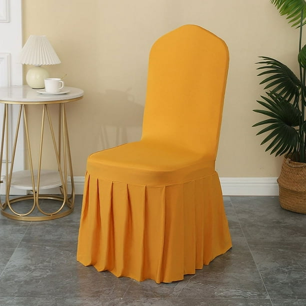 Nvzi Juego de 2 fundas para sillas de comedor, fundas elásticas con faldón, funda protectora de asiento de licra súper ajustada para comedor, hotel, ceremonia (naranja)