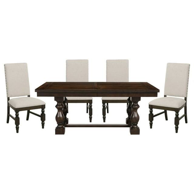 Dark Oak Finish Modern 5pc Dining Set Table and 4 Upholstered Side Chairs Formal Traditional Furniture Wooden