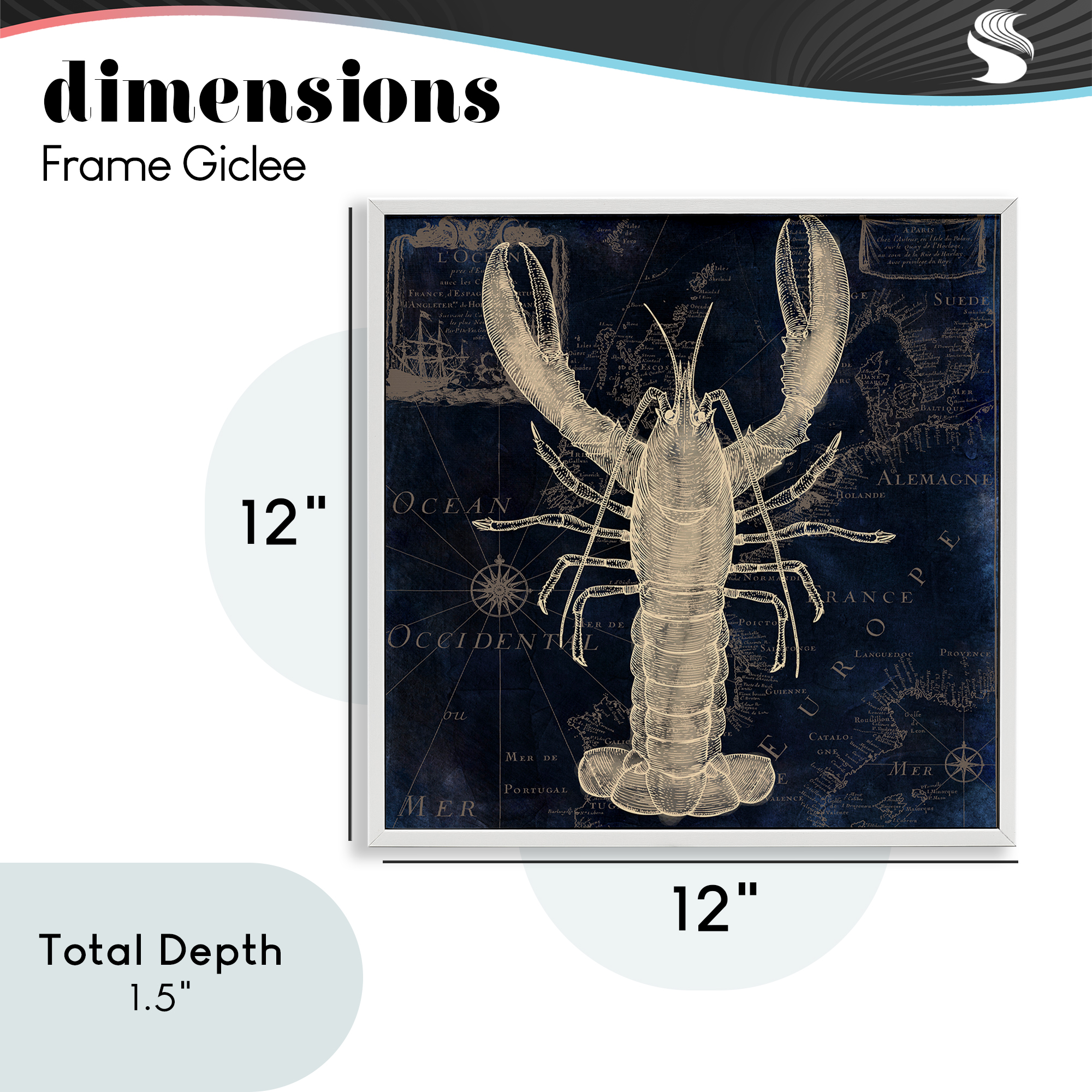 Lobster Contour over Map White Framed Giclee Art, design by Sasha