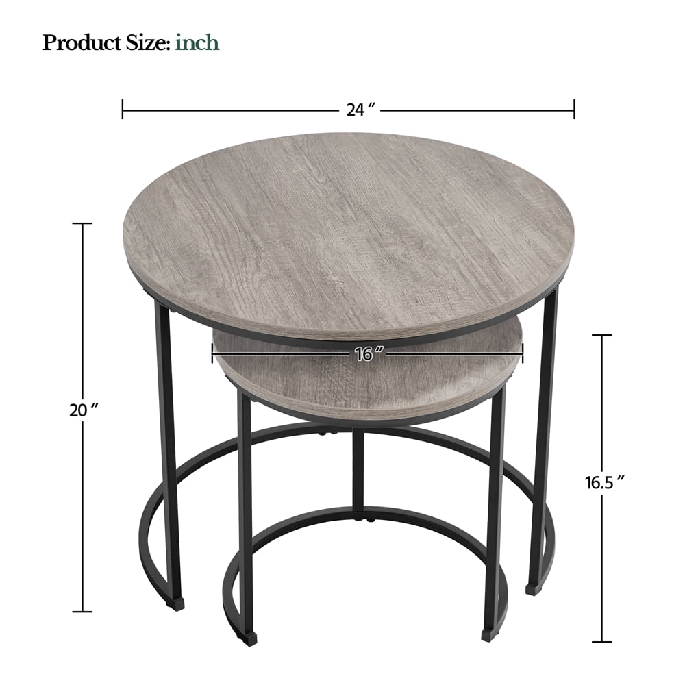 Alden Design Rustic Nesting Coffee Table Set with Round Wooden Tabletop for Livingroom, Gray