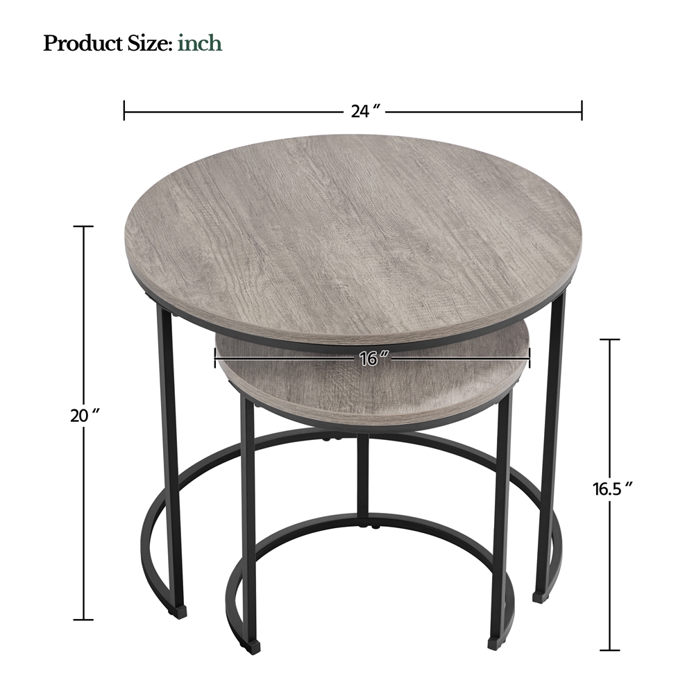 Alden Design Rustic Nesting Coffee Table Set with Round Wooden Tabletop, Gray - image 5 of 10