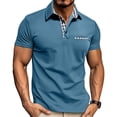 thumbnail image 2 of Yifymode Men's Classic Fit Short Sleeve Polo Shirt, Plaid Trim Collar Pocket Business Casual Top Light Blue M, 2 of 7