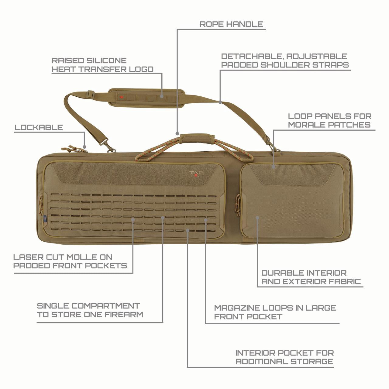 Tac-Six™ 46" Lockable Rifle Soft Case, Molle Front, Coyote