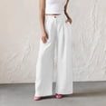 thumbnail image 2 of QATAINLAV Womens Linen Wide Leg Palazzo Pants Summer Button Front Elastic Waist Work Trouser Loose Casual Dress Pants with Pockets White XL, 2 of 7