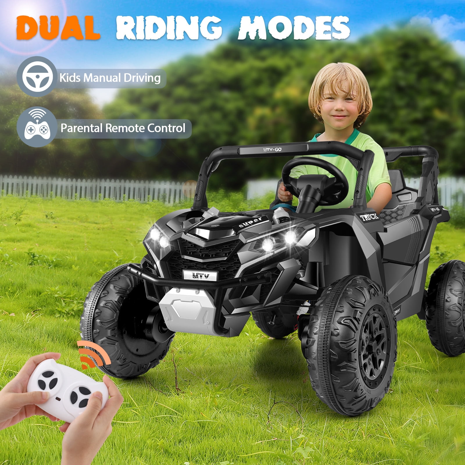 Funcid 24V Ride on Car for Kids, 2WD/4WD Switchable Ride on Car with Remote Control, 2 Seater Ride on Toys, UTV, Bluetooth, Music, LED Lights, Storage Space