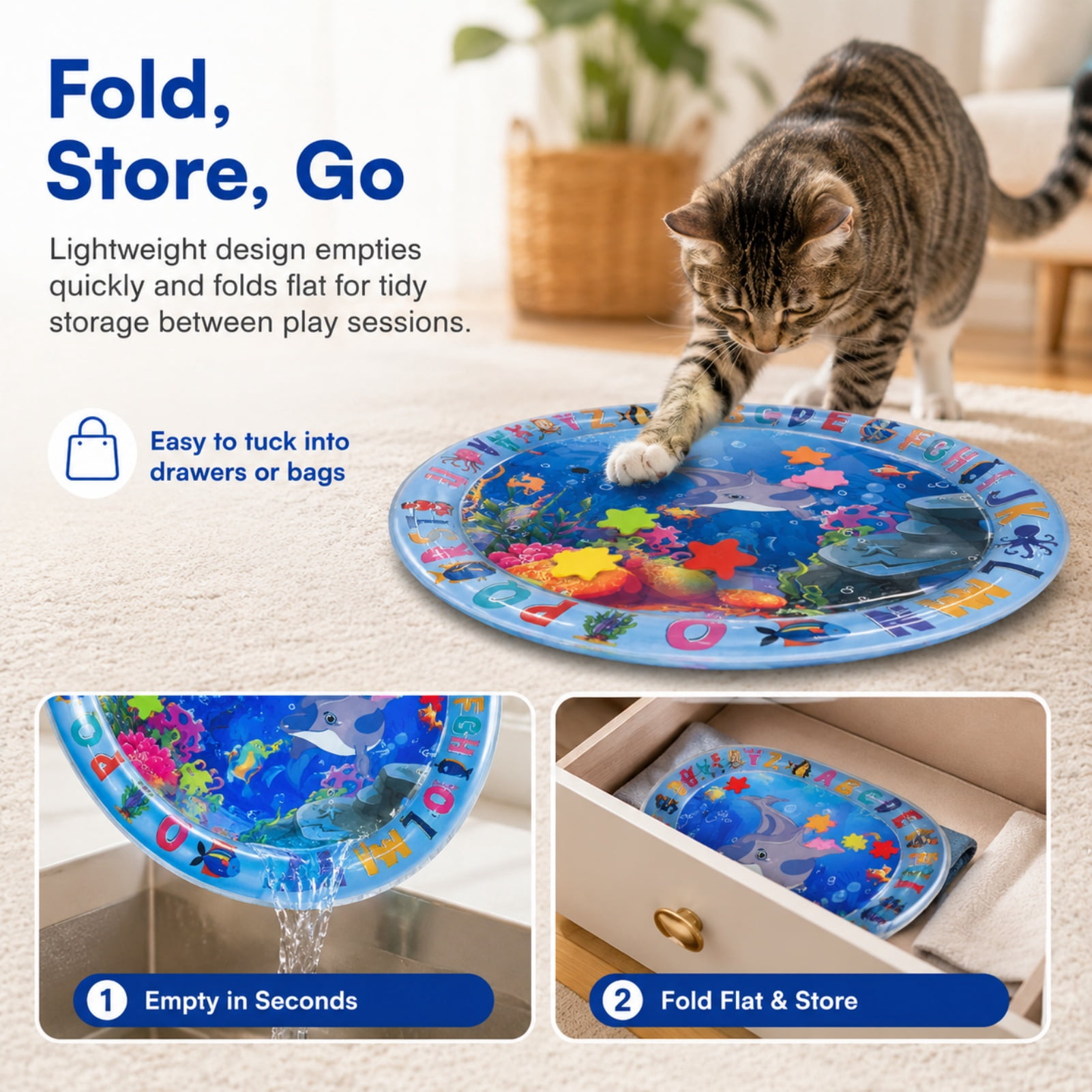 Aquameow Water Cat Toy, Aquameow Cat Toy, Durable Pvc Material with Interactive Flowing Design, Dual-Chamber Air-Water Structure with Easy Assembly, Collapsible Design, Ideal for Cats